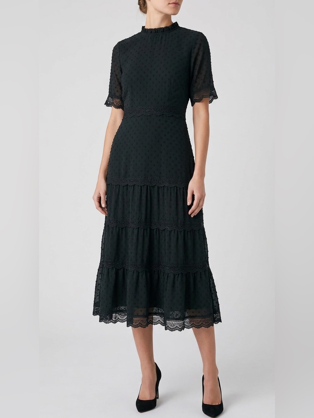🌷 Lulu's Green Tiered Midi Dress with Lace Accents #63